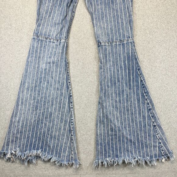 Cello Flare Jeans Women’s 4 Blue White Pinstripe Open Hem - Picture 7 of 14